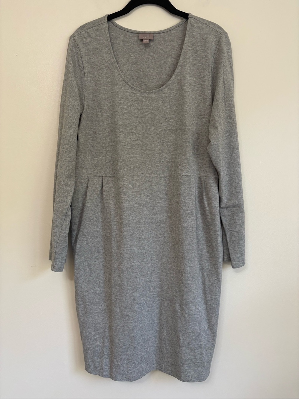 J. Jill Heather Grey Scoop-Neck Roll Tab Long Sleeve Dress Sz L